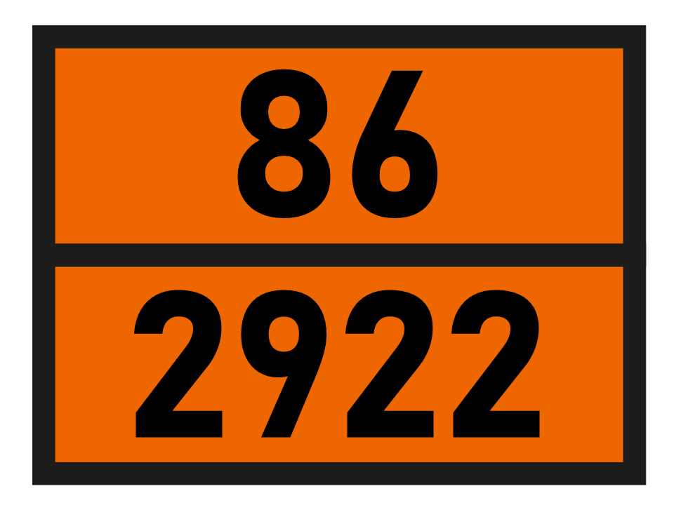 Gefahrgutetikett Orange Warntafel, 86/2922 - CORROSIVE LIQUID, TOXIC, N.O.S. im Format 400x300mm, gem. ADR online bestellen. 24h Express - BOXLAB Services