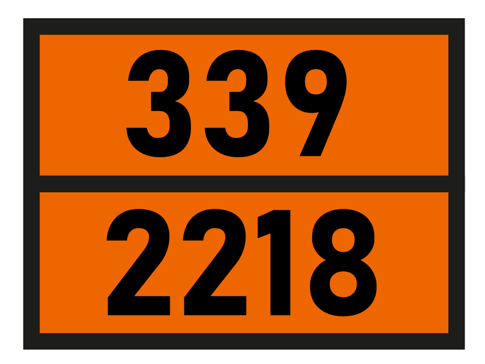 Gefahrgutetikett Orange Warntafel, 339/2218 - ACRYLIC ACID, STABILIZED im Format 400x300mm, gem. ADR online bestellen. 24h Express - BOXLAB Services
