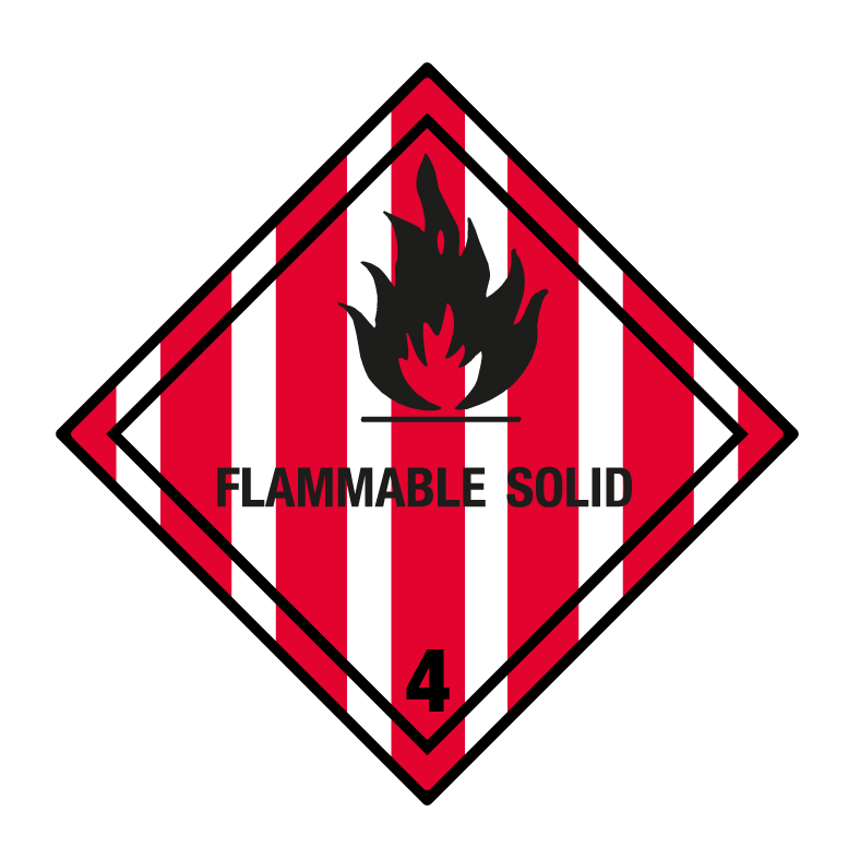 Hazard Label Cl. 4.1 Flammable Solid, 100x100mm, 1.000 pcs per roll