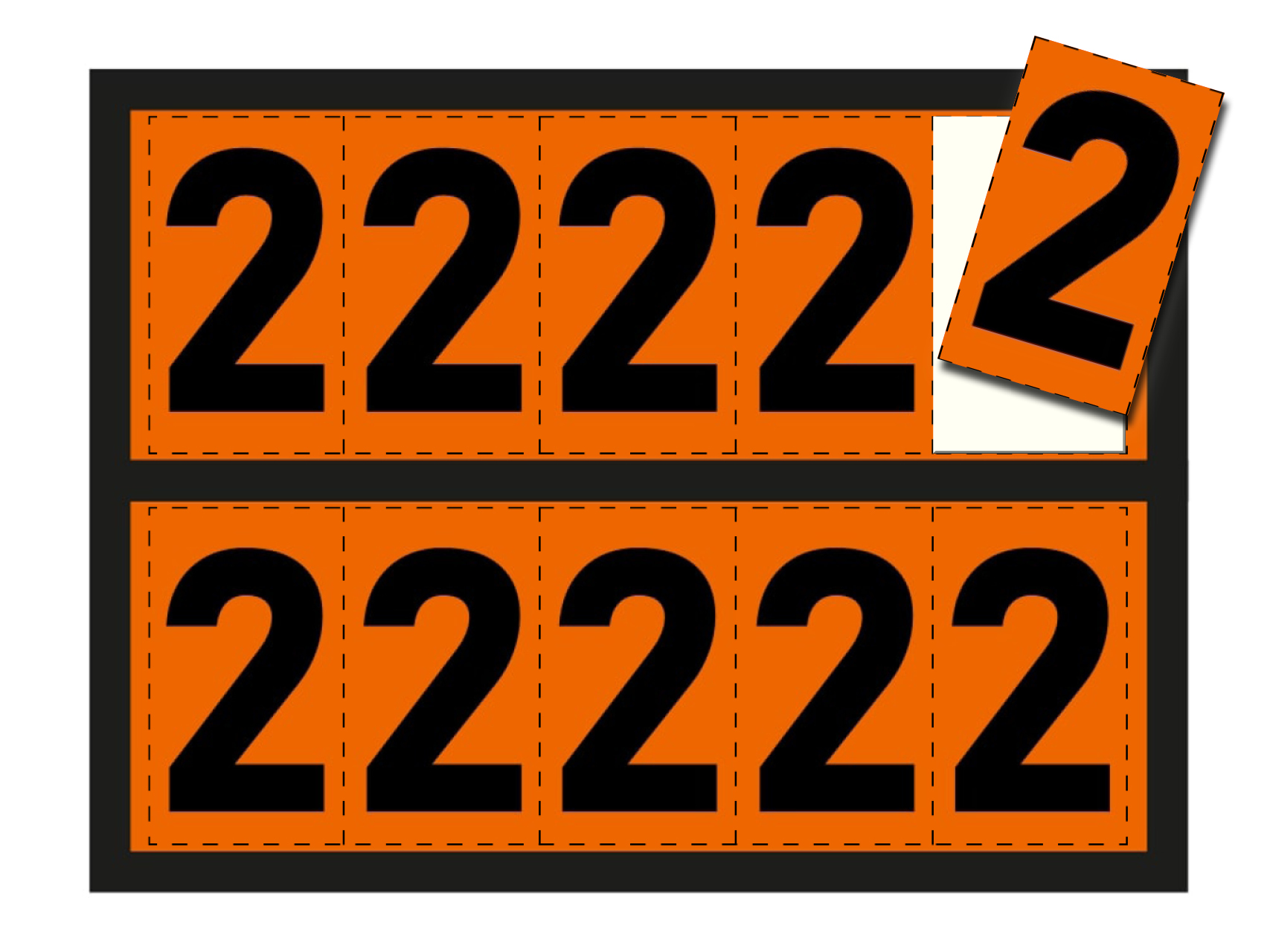 Ziffer für orange Warntafel - "2", 125x73mm Etikett, 10 Stück pro Blatt