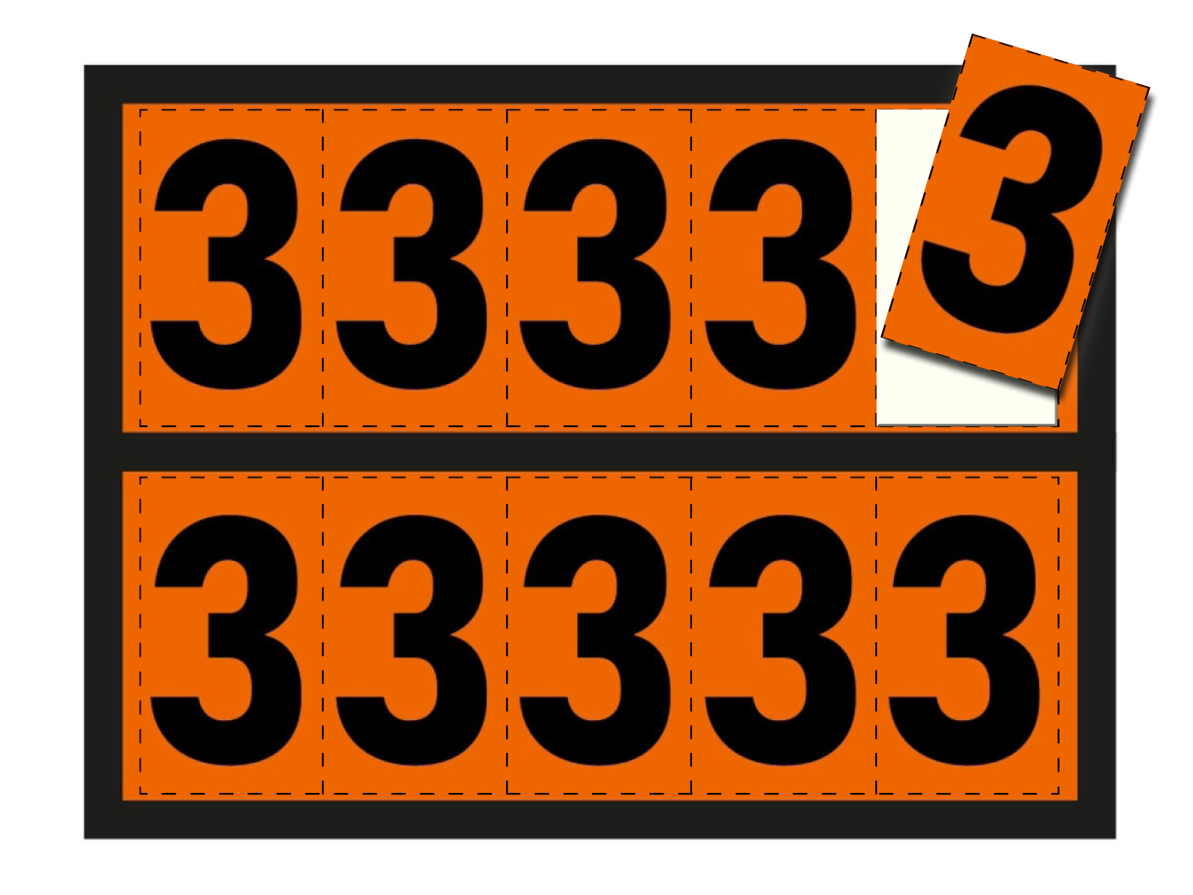 Ziffer für orange Warntafel - "3", 125x73mm Etikett, 10 Stück pro Blatt