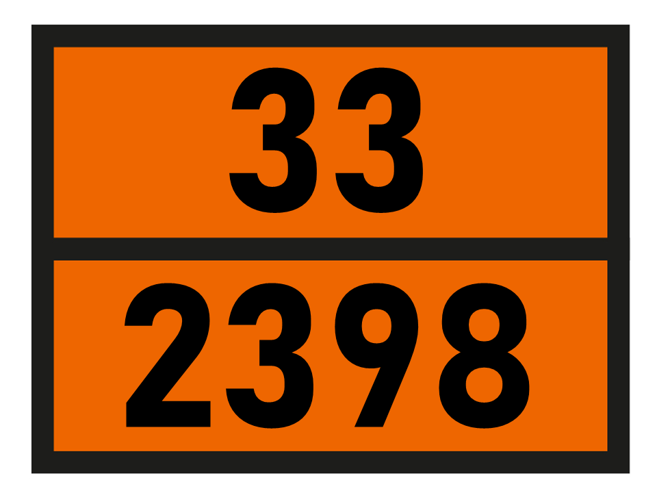Gefahrgutetikett Orange Warntafel, 33/2398 - METHYL tert-BUTYL ETHER im Format 400x300mm, gem. ADR online bestellen. 24h Express - BOXLAB Services