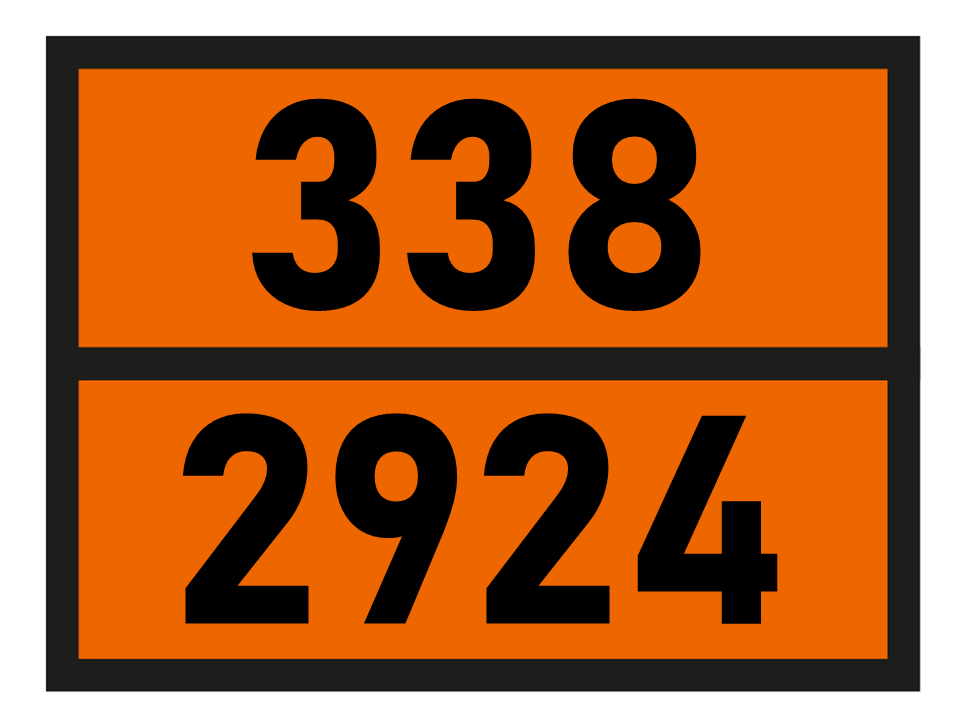 Gefahrgutetikett Orange Warntafel, 338/2924 - FLAMMABLE LIQUID, CORROSIVE,
N.O.S. im Format 400x300mm, gem. ADR online bestellen. 24h Express - BOXLAB Services