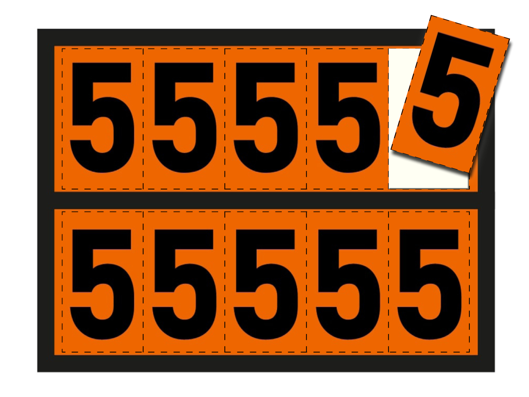 Ziffer für orange Warntafel - "5", 125x73mm Etikett, 10 Stück pro Blatt