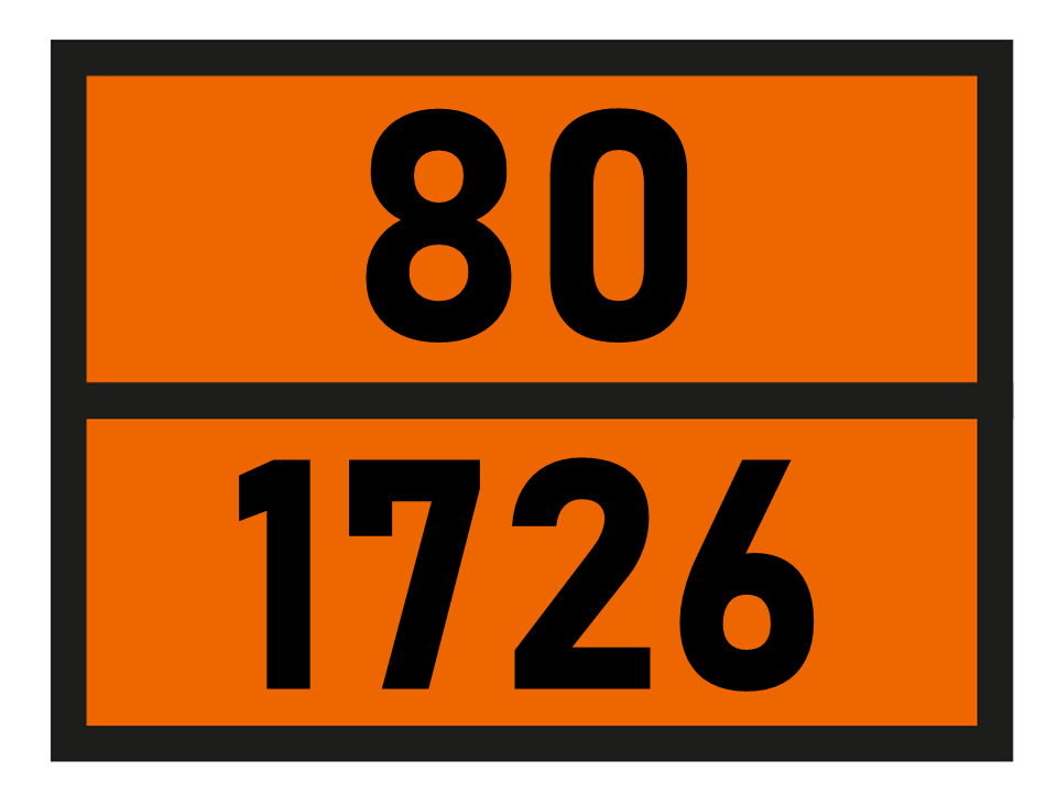 Gefahrgutetikett Orange Warntafel, 80/1726 - ALUMINIUM CHLORIDE,
ANHYDROUS im Format 400x300mm, gem. ADR online bestellen. 24h Express - BOXLAB Services
