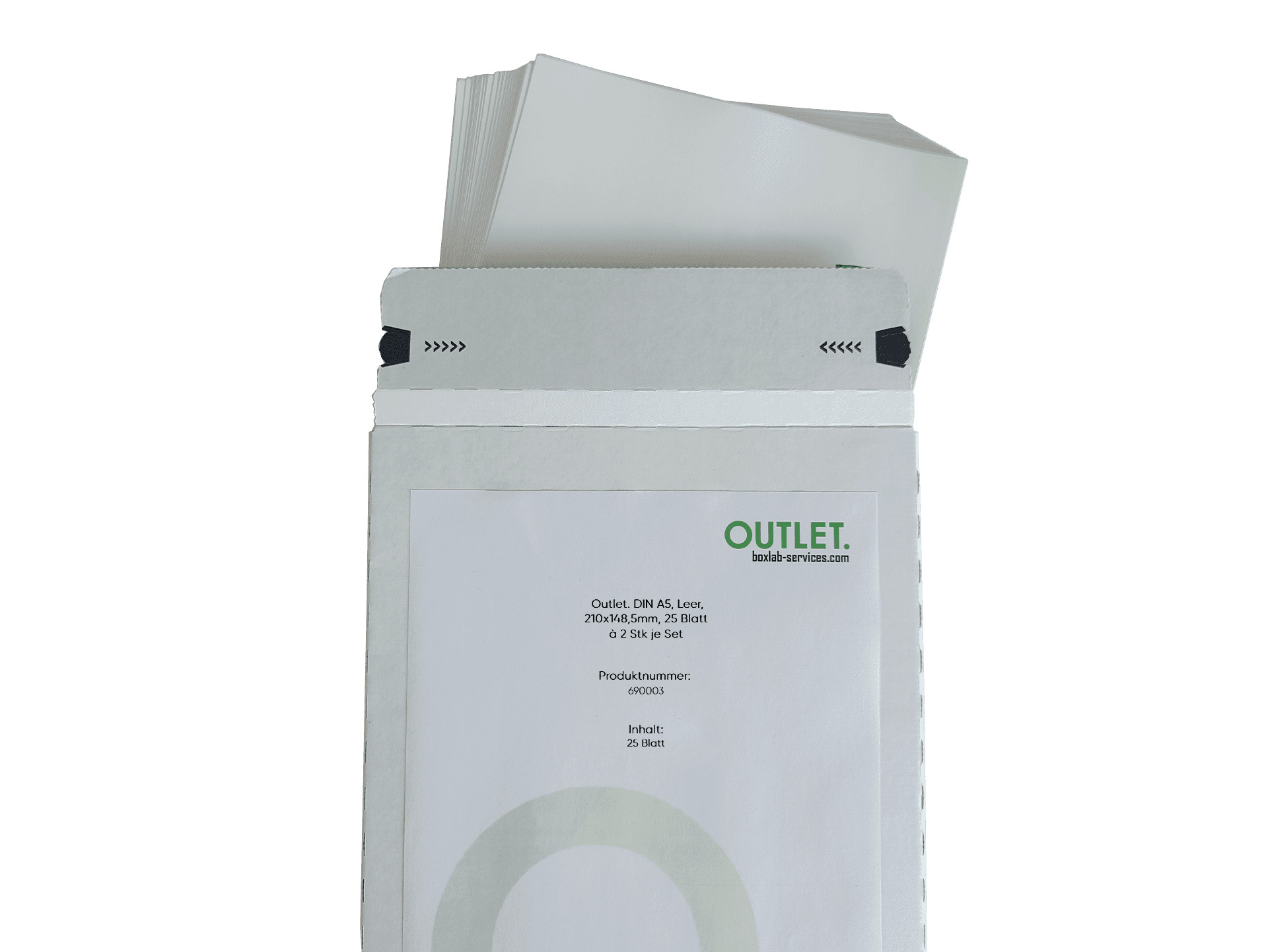 Outlet. DIN A5, blank, 210x148.5mm, 25 sheets of 2 per set