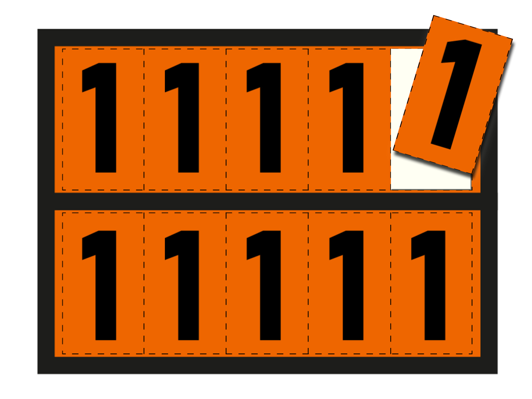 Ziffer für orange Warntafel - "1", 125x73mm Etikett, 10 Stück pro Blatt