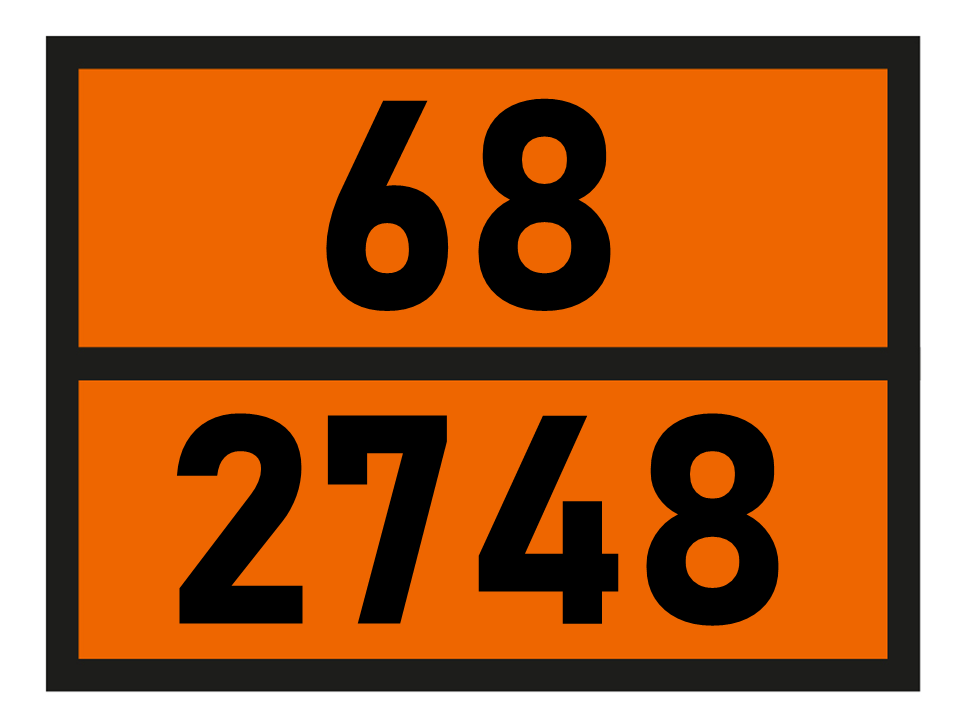 Gefahrgutetikett Orange Warntafel, 68/2748 - 2-ETHYLHEXYL CHLOROFORMATE im Format 400x300mm, gem. ADR online bestellen. 24h Express - BOXLAB Services