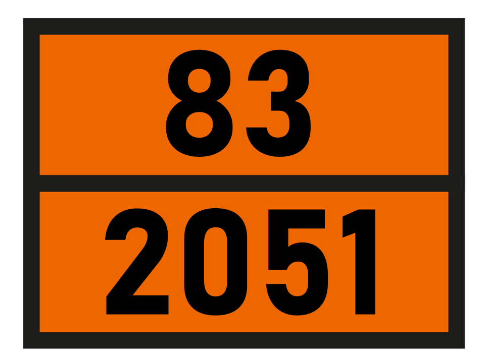 Gefahrgutetikett Orange Warntafel, 83/2051 - 2-DIMETHYLAMINOETHANOL im Format 400x300mm, gem. ADR online bestellen. 24h Express - BOXLAB Services