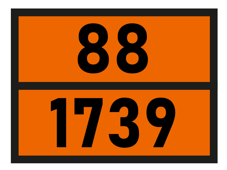 Gefahrgutetikett Orange Warntafel, 988/1739 - BENZYL CHLOROFORMATE im Format 400x300mm, gem. ADR online bestellen. 24h Express - BOXLAB Services