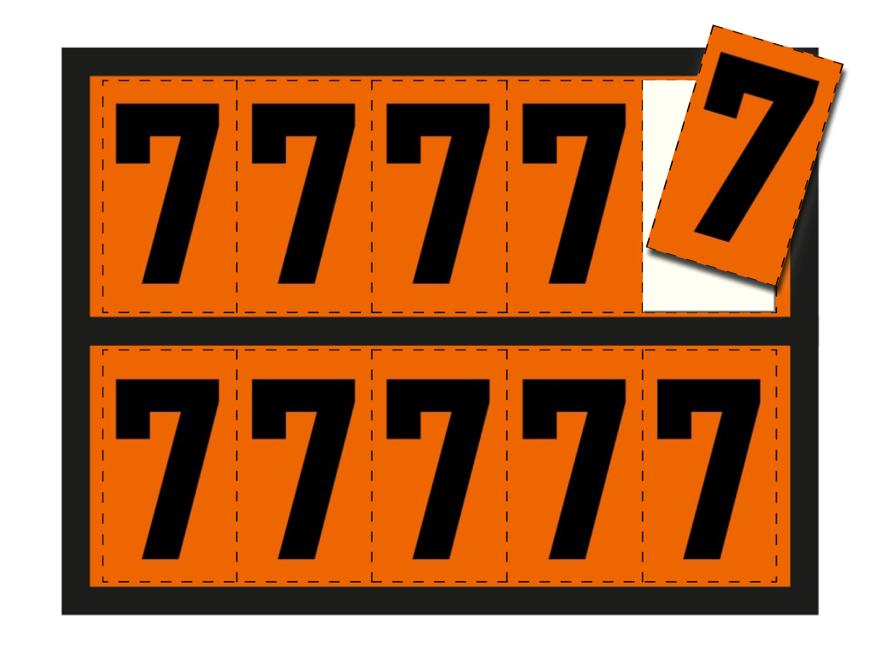 Ziffer für orange Warntafel - "7", 125x73mm Etikett, 10 Stück pro Blatt