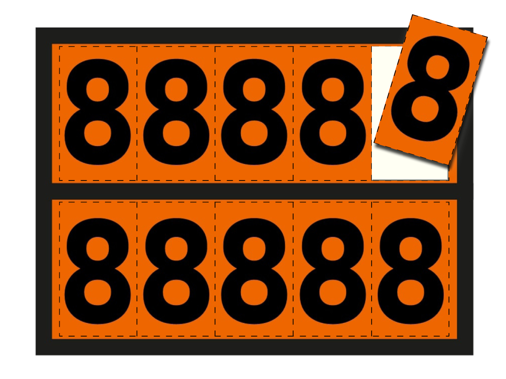 Ziffer für orange Warntafel - "8", 125x73mm Etikett, 10 Stück pro Blatt