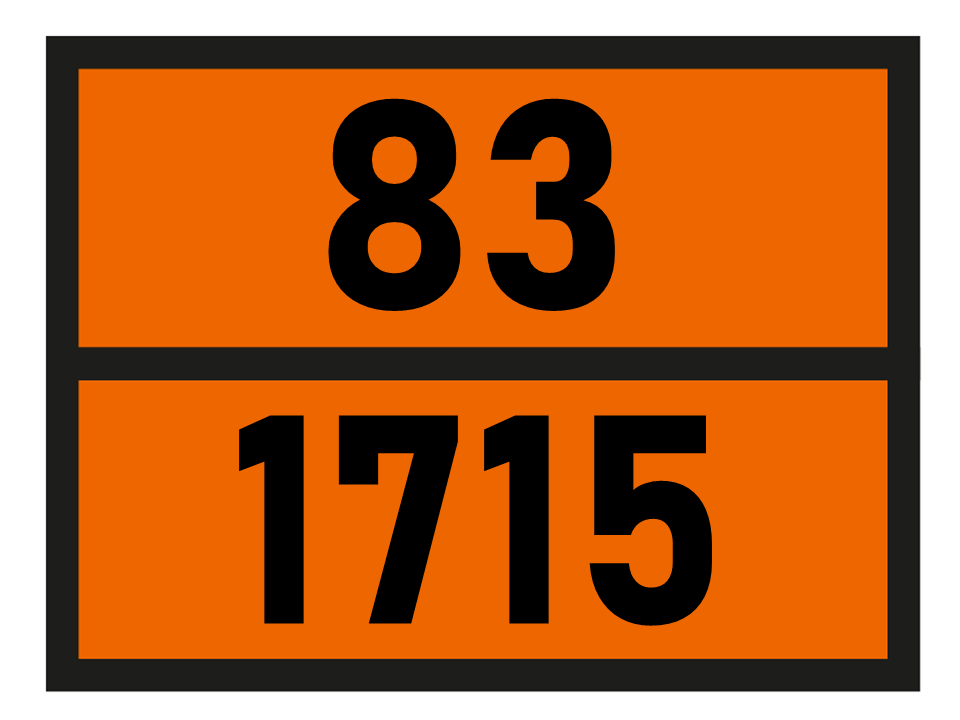 Gefahrgutetikett Orange Warntafel, 83/1715 - ACETIC ANHYDRIDE im Format 400x300mm, gem. ADR online bestellen. 24h Express - BOXLAB Services