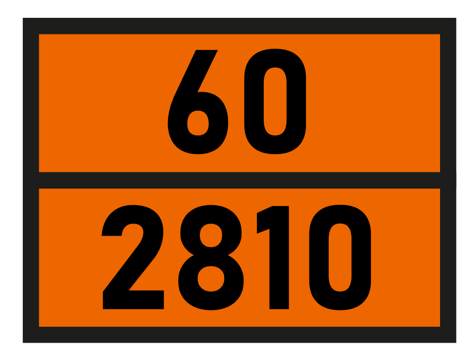 Gefahrgutetikett Orange Warntafel, 60/2810 - TOXIC LIQUID, ORGANIC, N.O.S. im Format 400x300mm, gem. ADR online bestellen. 24h Express - BOXLAB Services