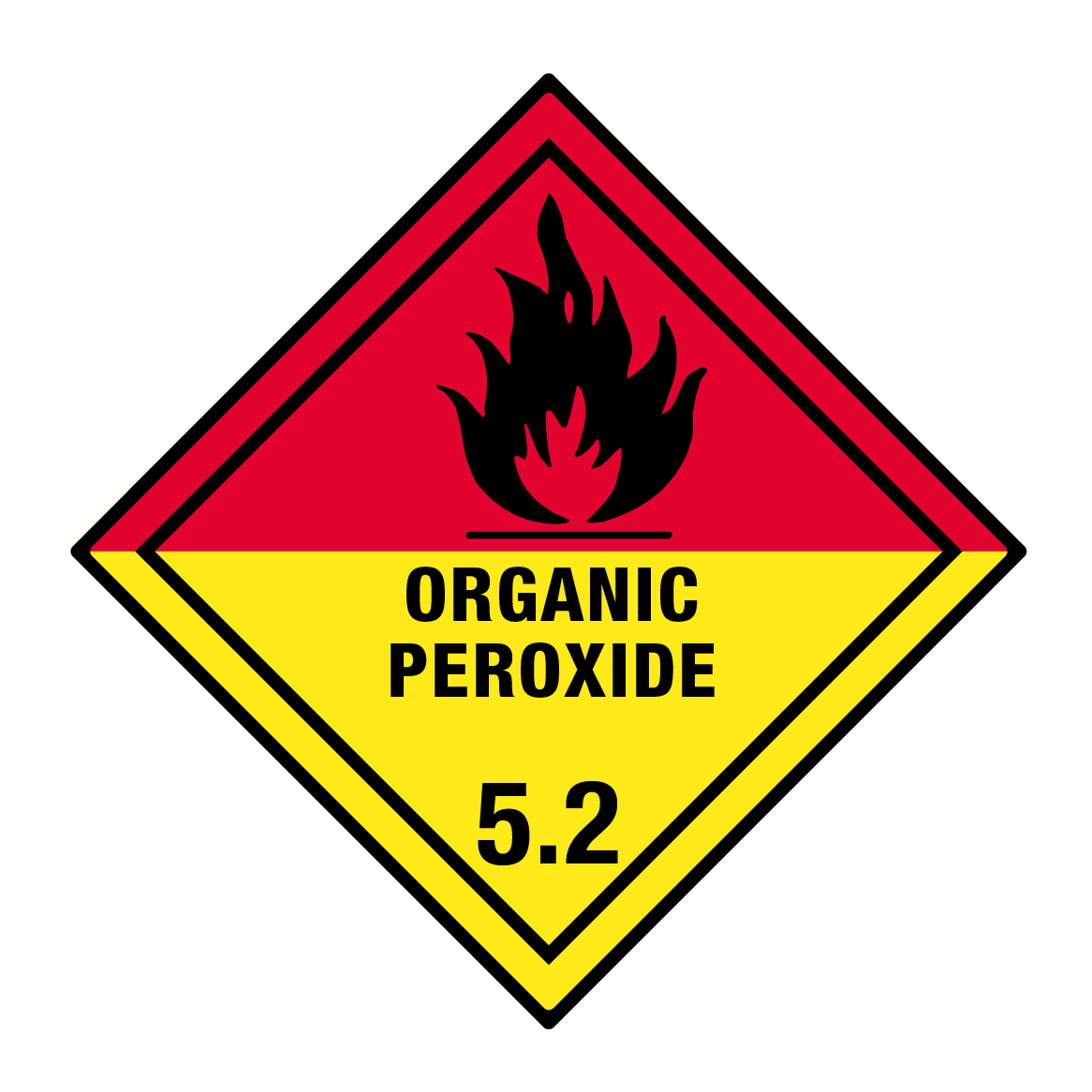 Hazard Label Cl. 5.2 Organic Peroxide, 100x100mm, 1 pc per sheet