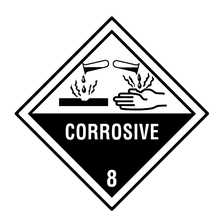 Hazard Label Cl. 8 Corrosive, 100x100mm, 3.000pcs per roll
