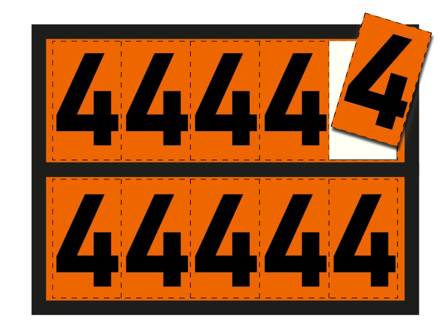 Ziffer für orange Warntafel - "4", 125x73mm Etikett, 10 Stück pro Blatt