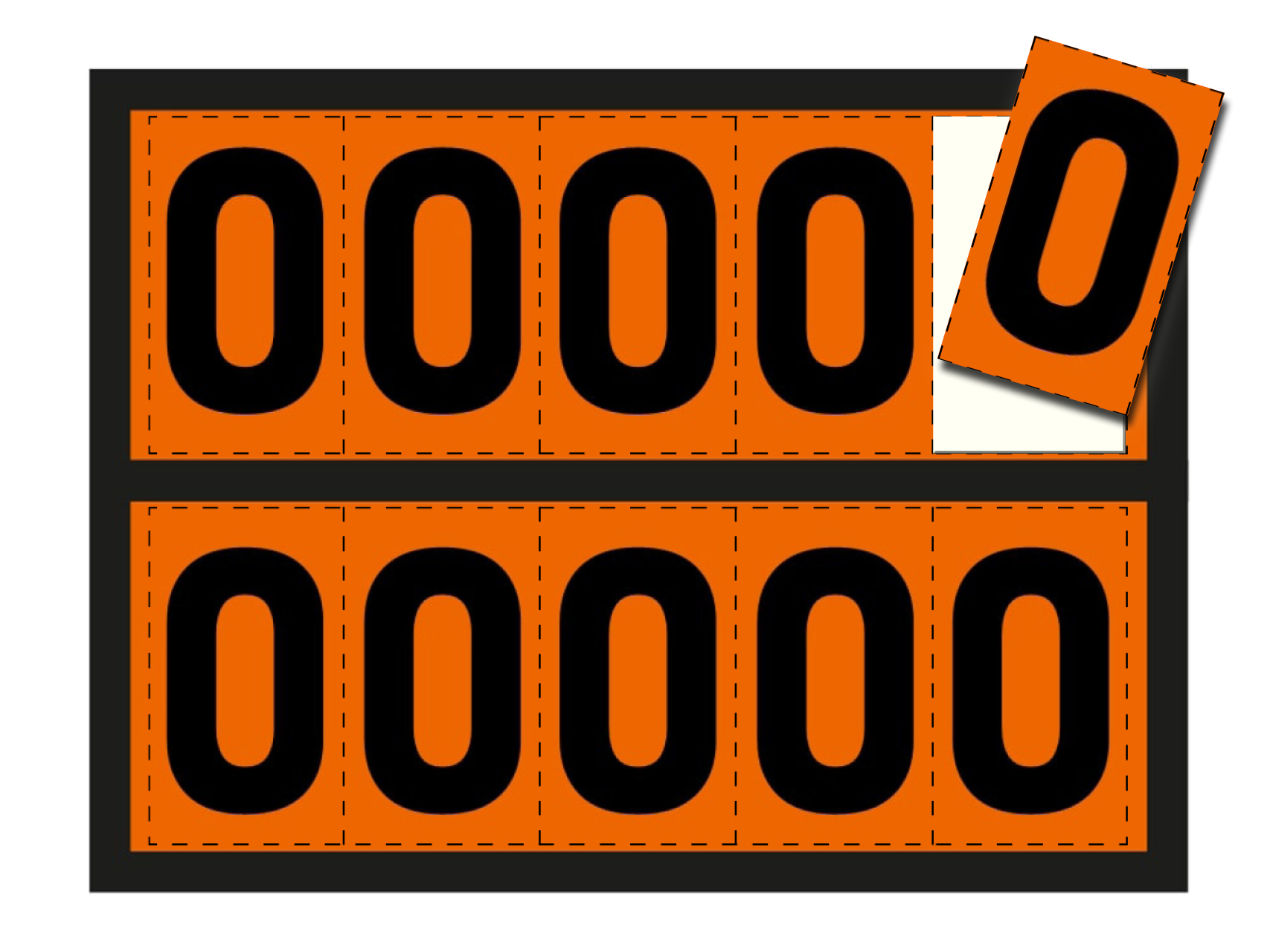 Ziffer für orange Warntafel - "0", 125x73mm Etikett, 10 Stück pro Blatt
