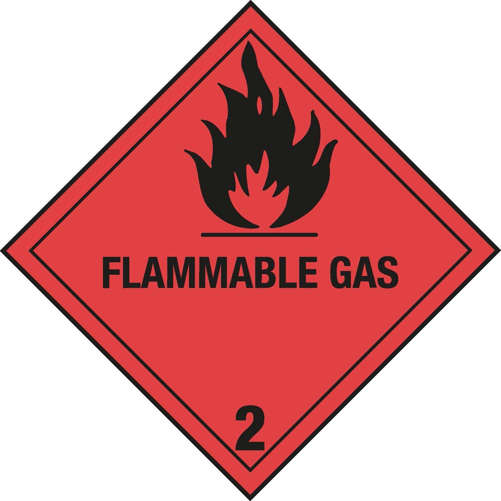Placard Cl. 2.1, Flammable Gas, 250x250mm, 1 pc per sheet