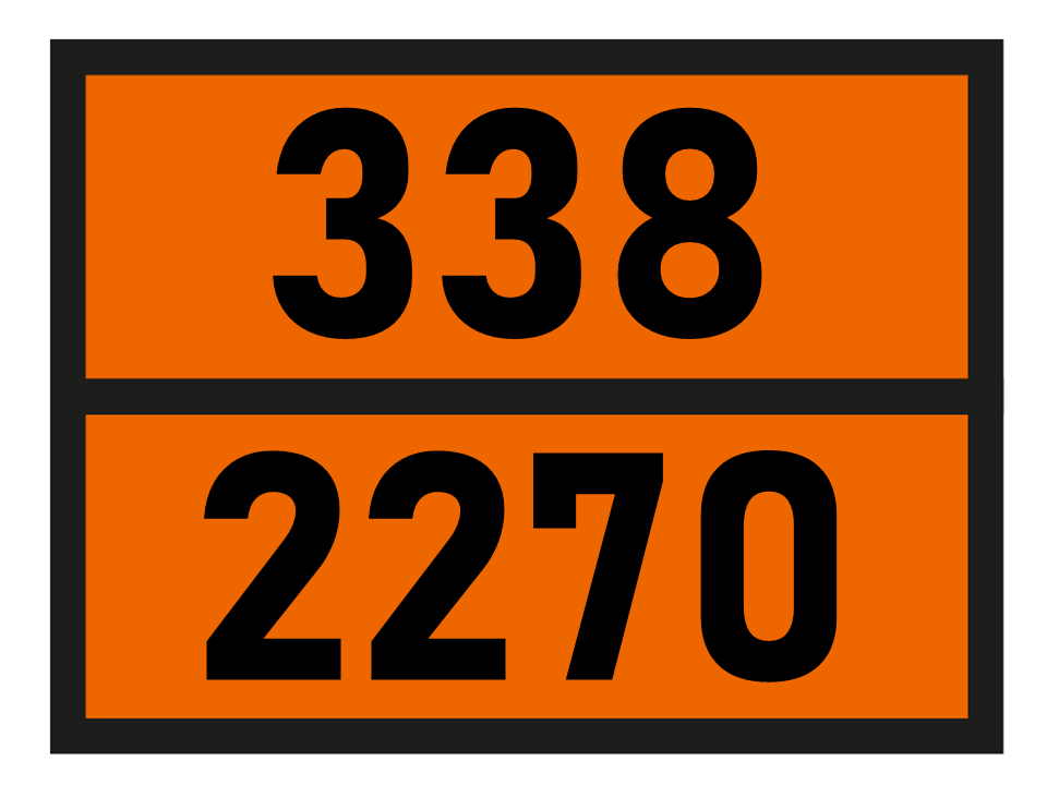 Gefahrgutetikett Orange Warntafel, 338/2270 - ETHYLAMINE, AQUEOUS SOLUTION
with not less than 50% but not more than
70% ethylamine im Format 400x300mm, gem. ADR online bestellen. 24h Express - BOXLAB Services
