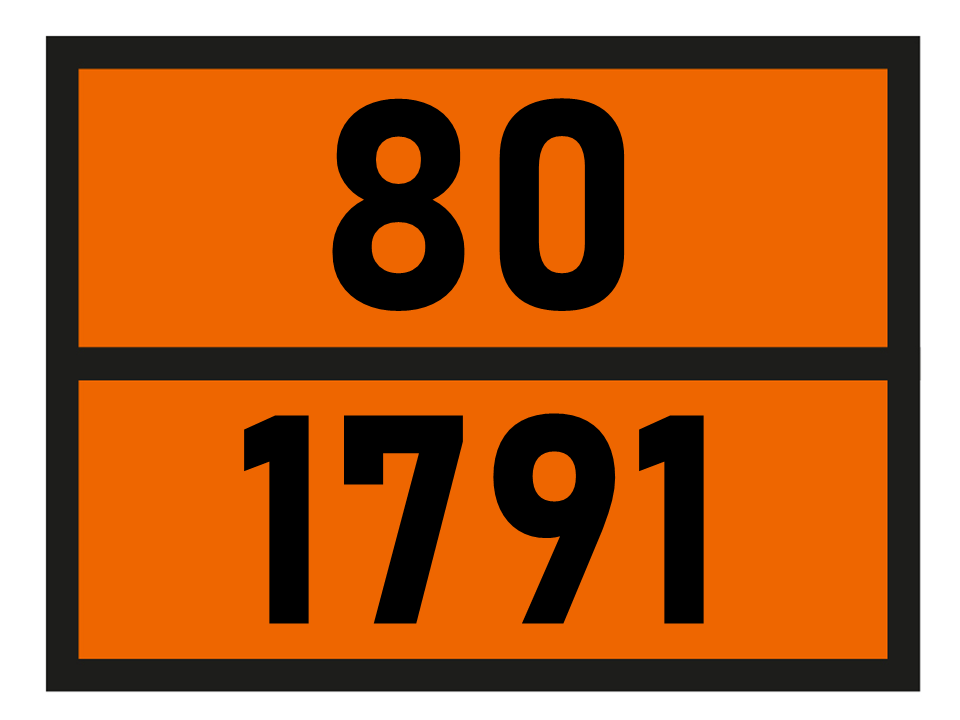 Gefahrgutetikett Orange Warntafel, 80/1791 - HYPOCHLORITE SOLUTION im Format 400x300mm, gem. ADR online bestellen. 24h Express - BOXLAB Services