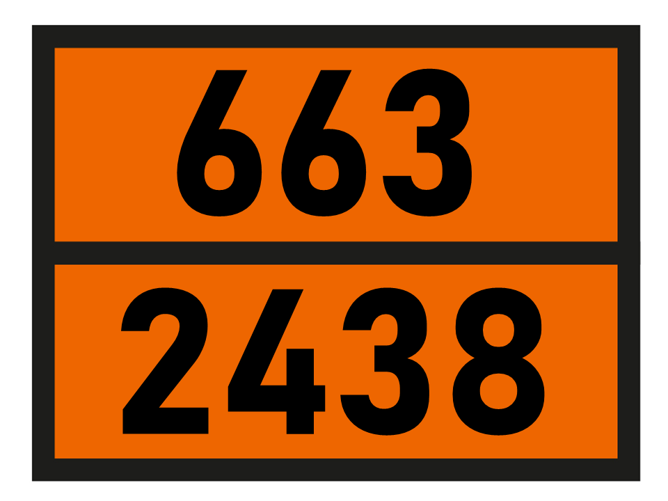 Gefahrgutetikett Orange Warntafel, 663/2438 - TRIMETHYLACETYL CHLORIDE im Format 400x300mm, gem. ADR online bestellen. 24h Express - BOXLAB Services