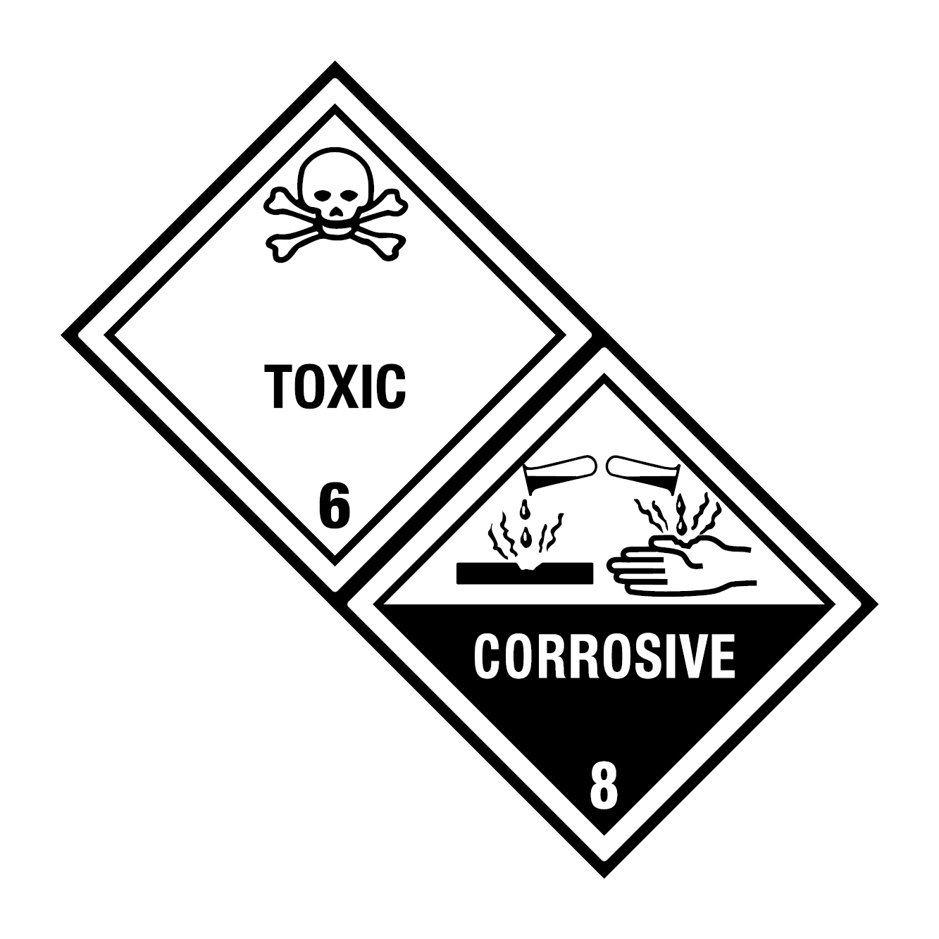 2in1 Gefahrzettel Kl. 6.1 Toxic + Kl. 8 Corrosive , 200x100mm, 500 Stk je Rolle