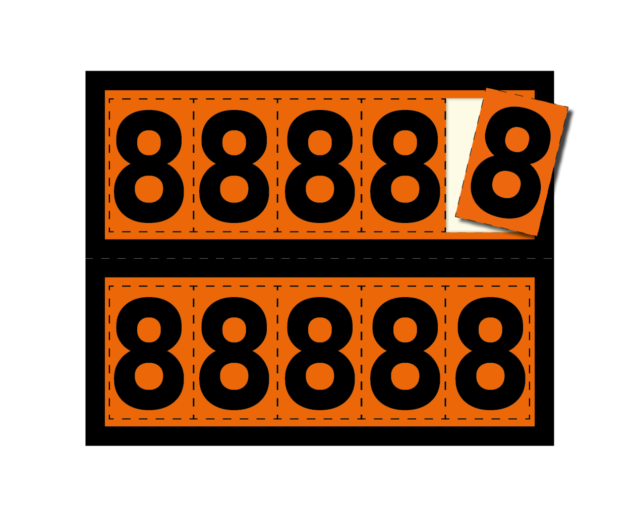 Ziffer für halbe Warntafel - "8", 85x58mm Etikett, 10 Stück pro Blatt