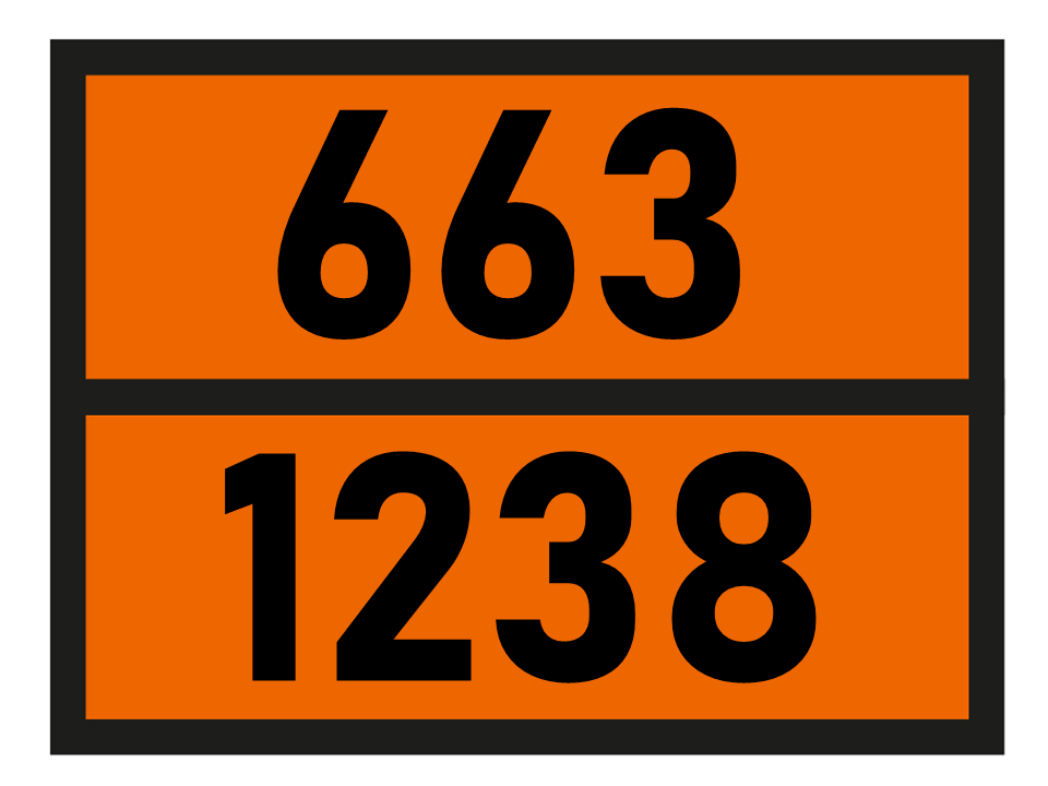 Gefahrgutetikett Orange Warntafel, 663/1238 - METHYL CHLOROFORMATE im Format 400x300mm, gem. ADR online bestellen. 24h Express - BOXLAB Services