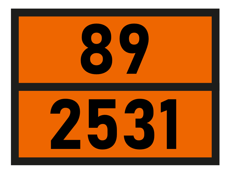 Gefahrgutetikett Orange Warntafel, 89/2531 - METHACRYLIC ACID, STABILIZED im Format 400x300mm, gem. ADR online bestellen. 24h Express - BOXLAB Services