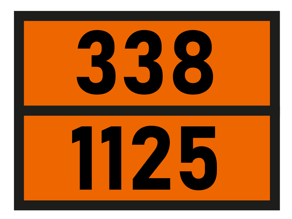 Gefahrgutetikett Orange Warntafel, 338/1125 - n-BUTYLAMINE im Format 400x300mm, gem. ADR online bestellen. 24h Express - BOXLAB Services