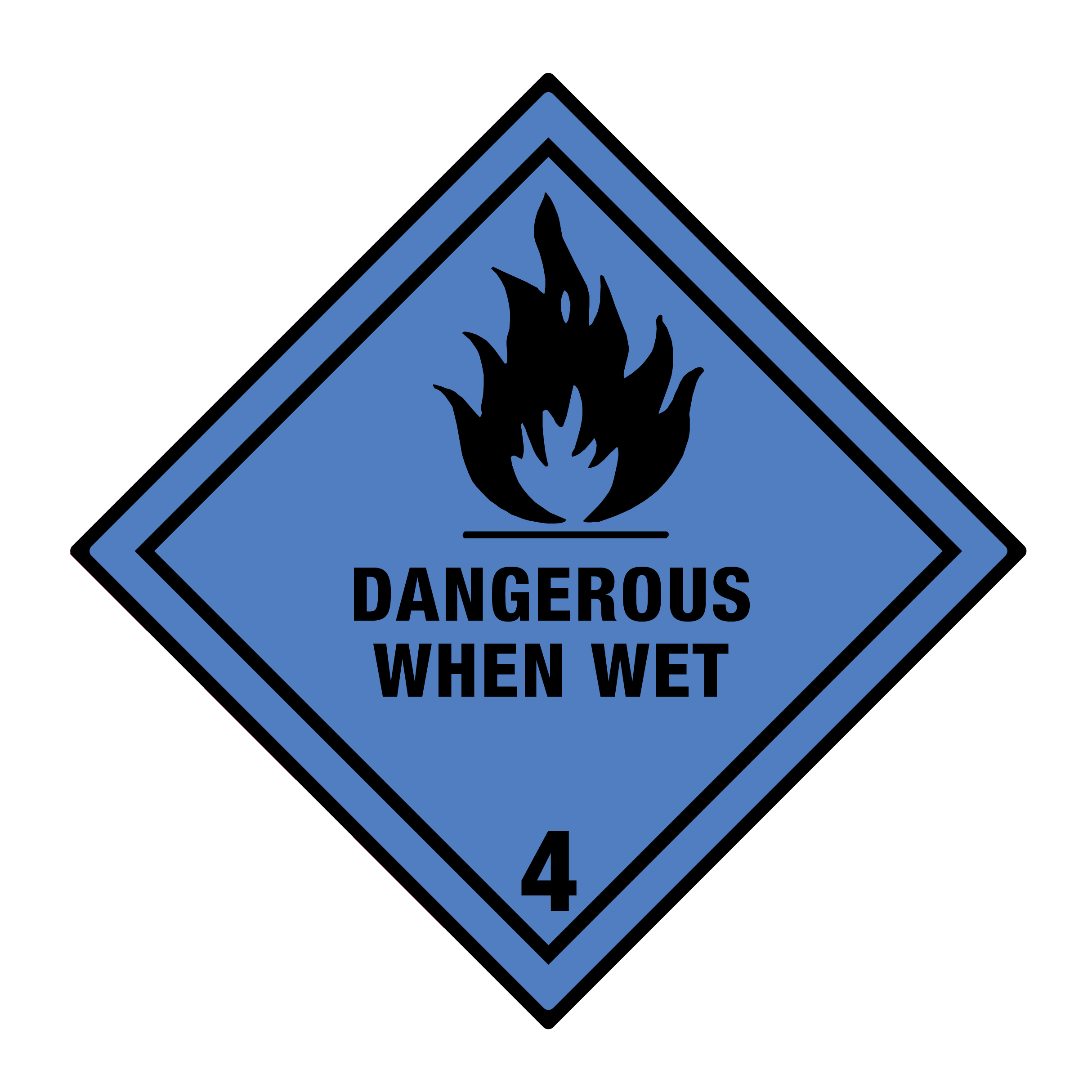 Gefahrzettel Kl. 4.3 Dangerous When Wet, 100x100mm, 1 Stk pro Blatt