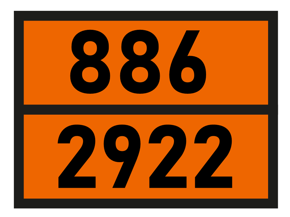 Gefahrgutetikett Orange Warntafel, 886/2922 - CORROSIVE LIQUID, TOXIC, N.O.S. im Format 400x300mm, gem. ADR online bestellen. 24h Express - BOXLAB Services