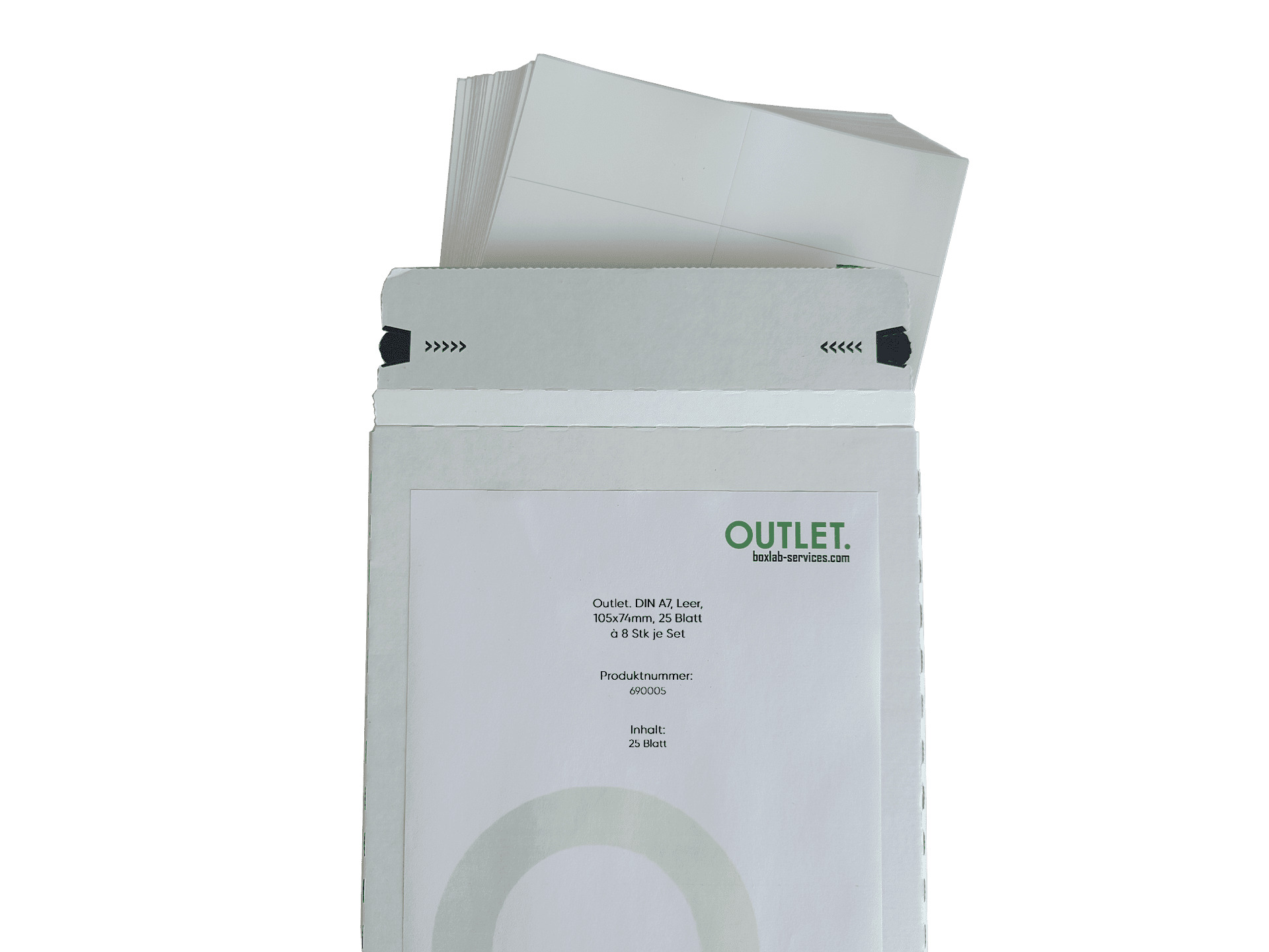 Outlet. DIN A7, blank, 105x74mm, 25 sheets of 8 per set